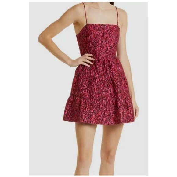 Alice + Olivia Women's Pink Floral Jacquard Squared-Neck Mini Dress Size 4 - Picture 1 of 12
